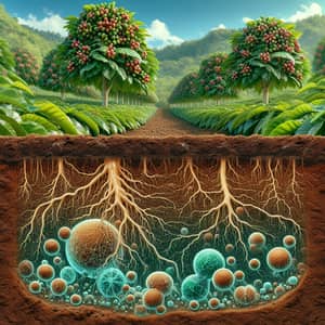 Verdant Coffee Plantation with Arbuscular Mycorrhizal Fungi | Healthy Crop Illustration