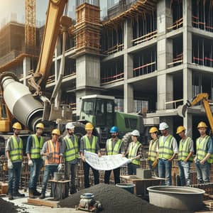 Diverse Industrial Workers on Construction Site | Hard Hats, Machinery