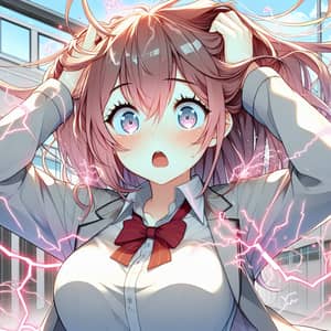 Anime Girl Electric Shock Reaction | Vibrant Anime Artwork