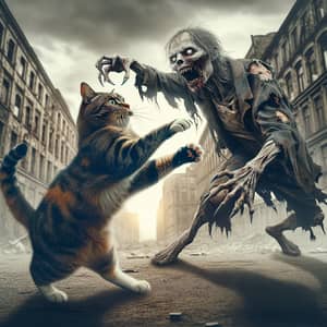 Fearless Cat Battles Zombie in Urban Decay