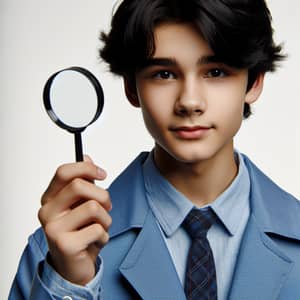 Teenage Detective Examining Clue with Magnifying Glass
