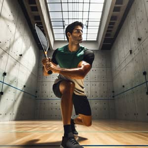 Mid-Twenties Middle-Eastern Male Athlete Racquet Swing