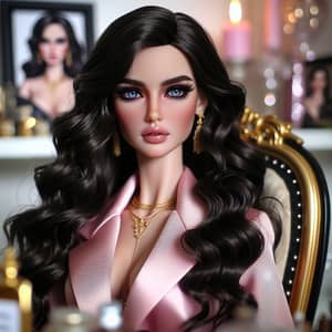 Realistic Caucasian Fashion Doll with Bright Blue Eyes and Long Black Hair