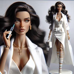 Detailed Fashion Doll with Tan in White Doctor's Coat & Heels