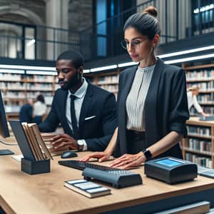 Modern Library Scene with Technology Integration