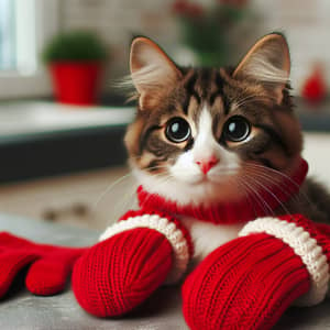 Cat Wearing Red Gloves - Cute and Playful Feline Images