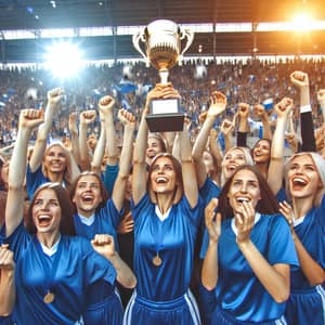 Triumphant Women's Football Team Celebrating Victory
