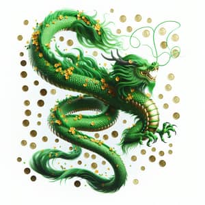 Vibrant Green Dragon with Hanging Tail and Golden Coins