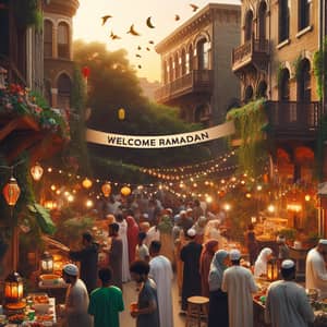 Welcome Ramadan Street Scene | Diverse Decorations & Food Stalls