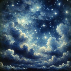 Impressionist Night Sky Art - Twinkling Stars & Clouds