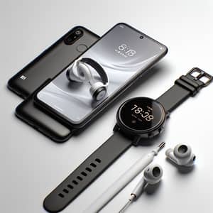 Xiaomi Smartphone, Smartwatch, and Earbuds | Tech Devices on White Surface