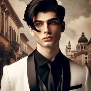 Sophisticated Young Man in White Blazer and Black Tie