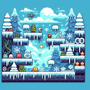 Winter Themed Pixelated 2D Platformer Game Scenery