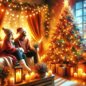 Festive Holiday Scene with Warm Cozy Colors and Twinkling Lights
