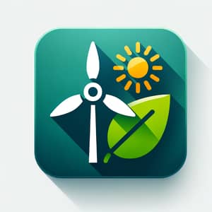 Renewable Energy Widget Icon - Green Leaf, Sun, Wind Turbine