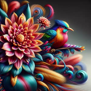 Vibrant Flower and Beautiful Bird - Studio Photo