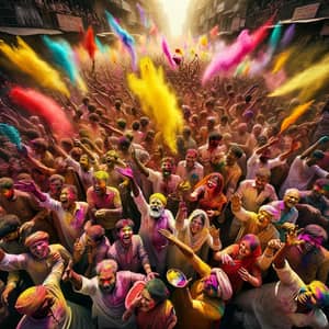 Vibrant Holi Celebration in India: Dynamic Street Scene