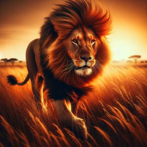 Majestic Lion Roaming the Golden Savannah Plains