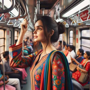 Young Indian Woman Travelling in Mumbai Local Train