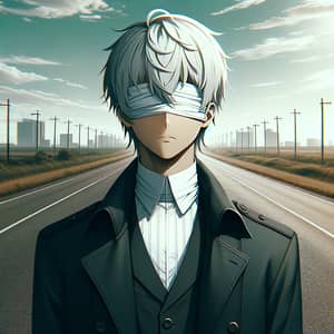 Male Anime Character with Silver Hair on Empty Road