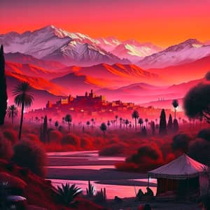 Moroccan Landscape: Vibrant Sunset over Atlas Mountains