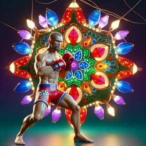 Colorful Christmas Parol Display with Martial Arts Fighter