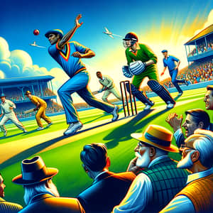 Vibrant Cricket Match Illustration with Diverse Players and Spectators