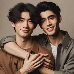 Asian Man Hugging Another - Expressing Joyful Brotherhood