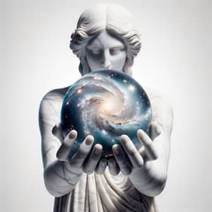 Marble Statue Holding Cosmic Sphere - Detailed Sculpture