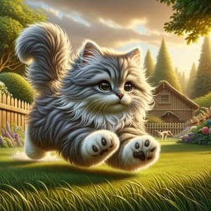 Playful Domestic Cat in Grey & White | Running Feline