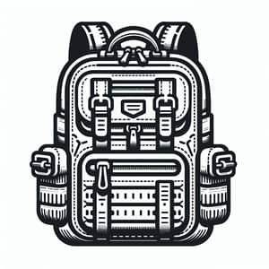 Detailed Backpack Icon with Multiple Pockets and Zippers