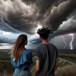 Youth Captivated by Impending Storm | Nature's Raw Power