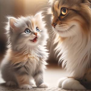 Delightful Scene of Cute Kitten and Majestic Mother Cat