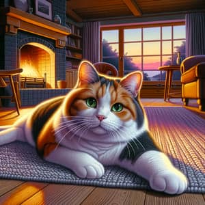 Glossy Orange and White Cat Stretching in Cozy Living Room