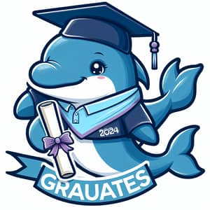 Sky-Blue Dolphin Graduates 2024 with Diploma & Grad Cap