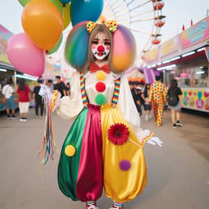 Playful Clown Girl - Joyful Scene with Colorful Balloons