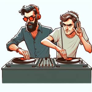 DJ con e senza barba sui giradischi - Mix di musica