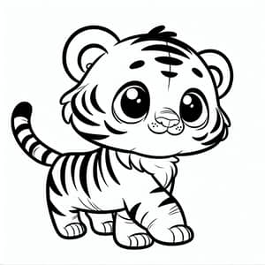 Cute Animated Tiger Coloring Page for Kids