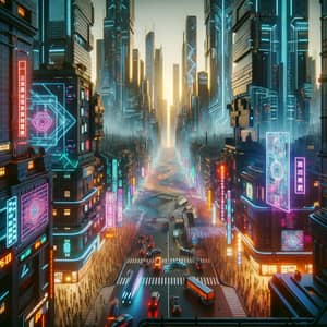 Futuristic Cyberpunk Cityscape: Neon-Lit Streets & High-Tech Architecture