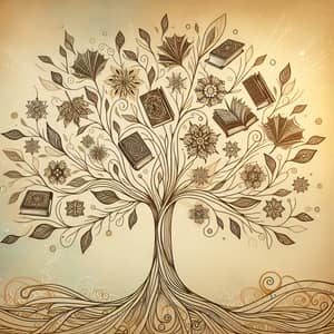 Stylized Tree Silhouette with Books - Art Nouveau Inspired