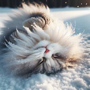 Fluffy Cat Rolling in Fresh White Snow
