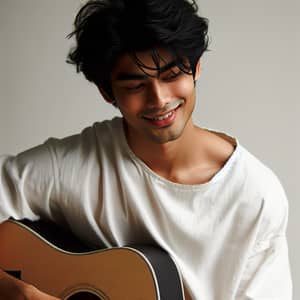 South Asian Musician with Guitar | Smiling Young Artist