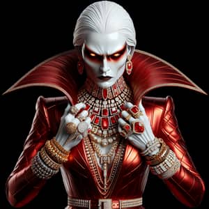 Opulent White Woman in Red Leather with Gold Jewelry