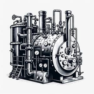 Industrial Boiler Illustration | Factory Setting with Tubes & Gauges