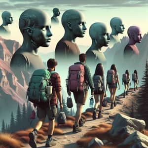 Hiking Adventure: Floating Heads in a Surreal Landscape