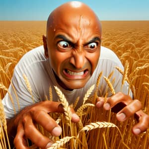 Intense South Asian Man Searching Wheat Field