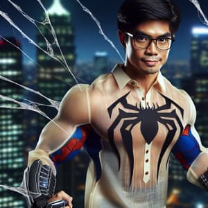 Filipino Spider Superhero Leaping Across Night Cityscape