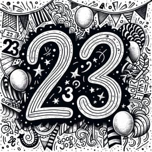 Artistic Illustration of Bold '23' Surrounded by Festive Scene