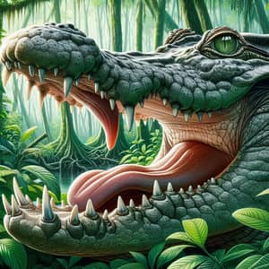 Realistic Crocodile Illustration in Tropical Swamp