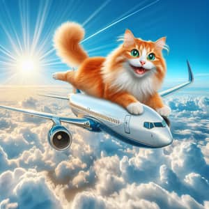 Flying Cat Soaring Over Airplane | Spectacular Sky Scene
